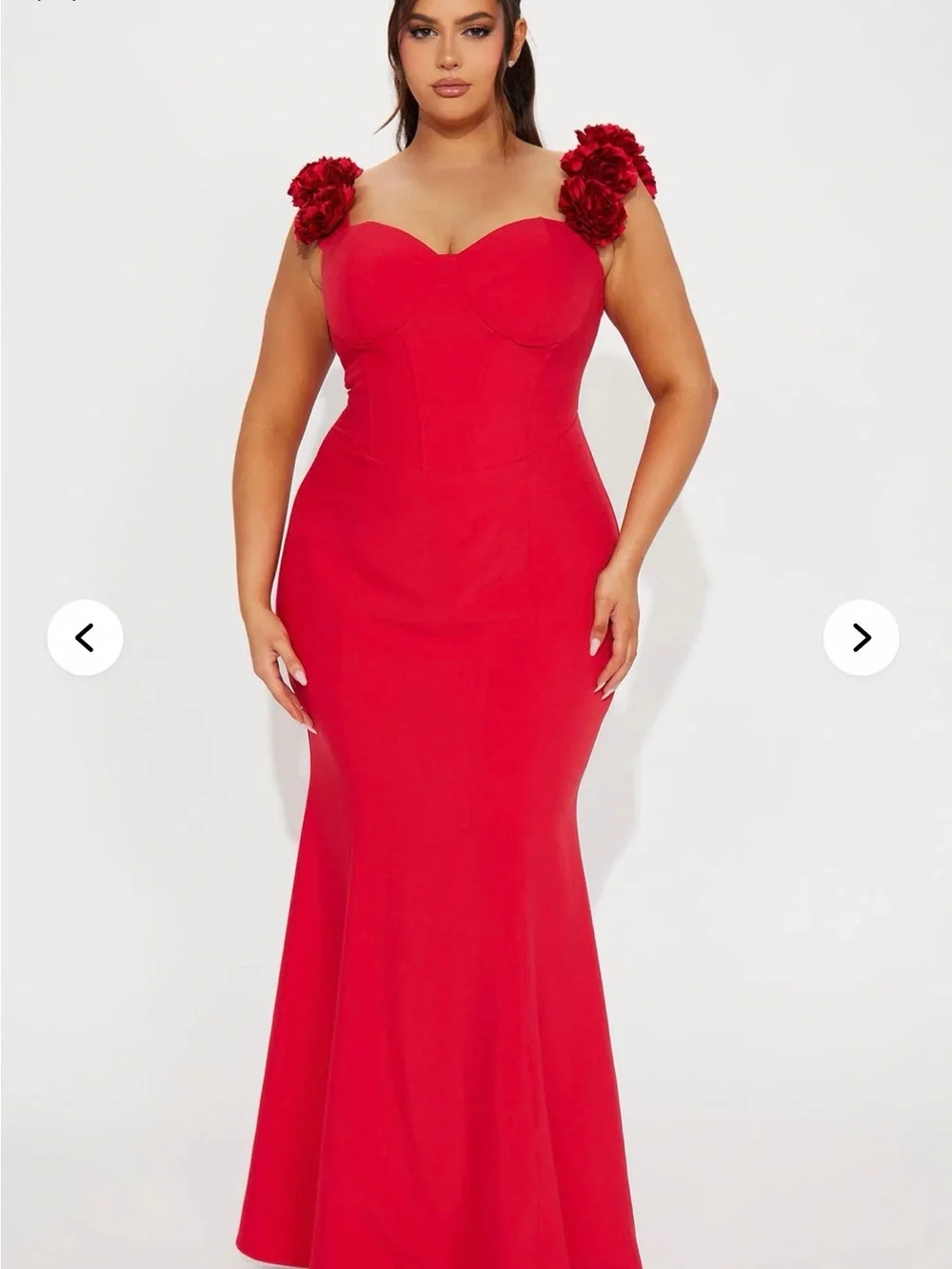 Fashion Nova Red Floral Strap Mermaid Maxi Dress
